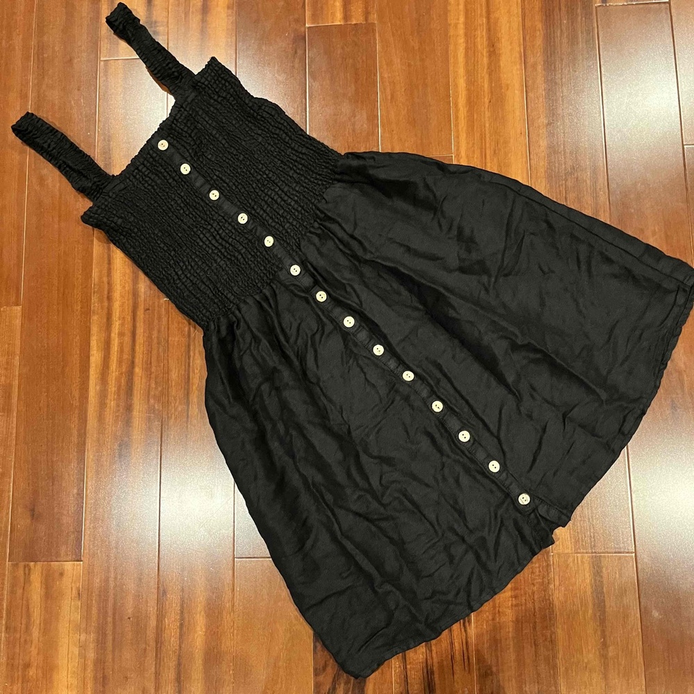 Chaser Black Linen Blend Dress Button Front Sleeveless Smock Bodice Size Medium‎